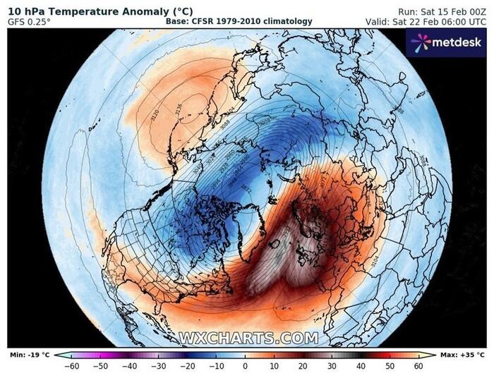 Stratwarming sopra al Polo Nord: riscaldamento anomalo della stratosfera