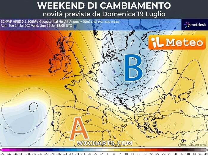Weekend di cambiamento: da Domenica 19 Luglio atteso un calo delle temperature