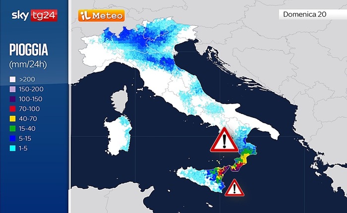 Precipitazioni previste per Domenica 20 Ottobre 