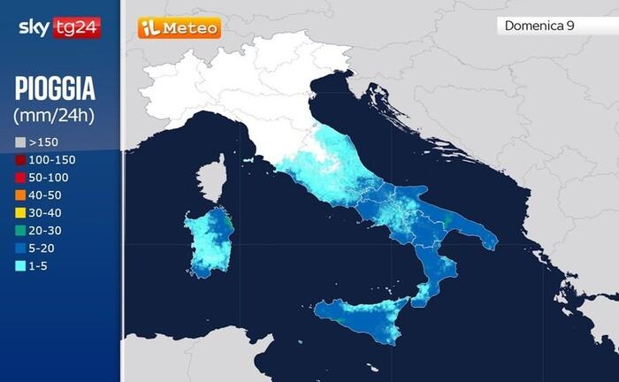 Piogge e temporali previsti nel corso di Domenica 9 Novembre