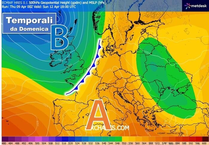 Prima alta pressione, poi da Domenica arriva un fronte instabili in discesa dal Nord Europa