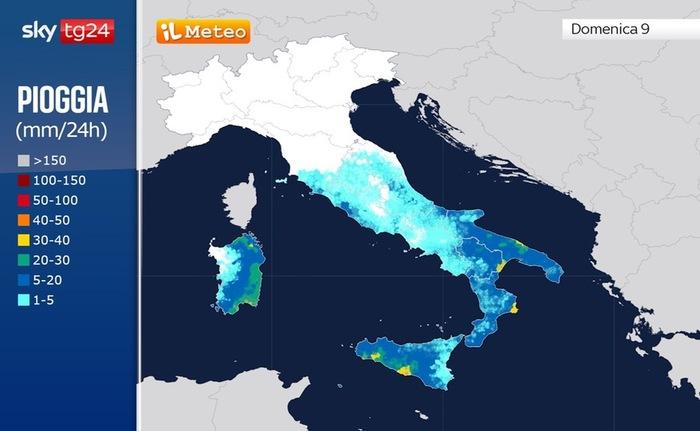 Piogge e temporali previsti nel corso di Domenica 9 Novembre