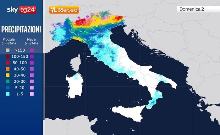 Piogge e nevicate previste per Domenica 2 Novembre