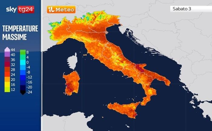 Temperature massime previste per Sabato 3 Maggio 2025