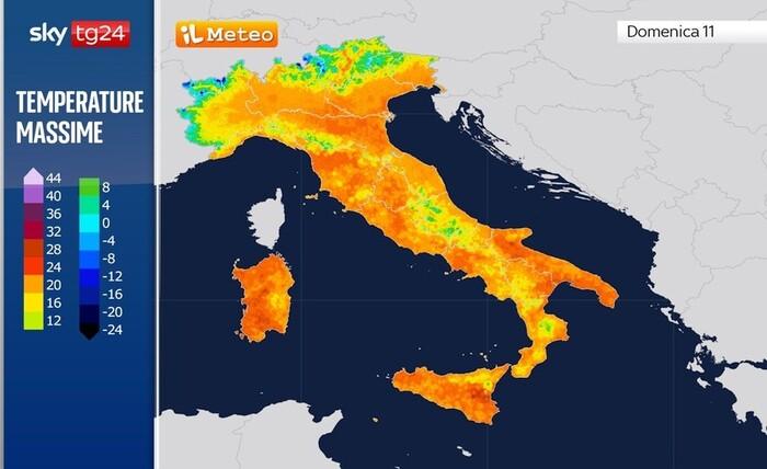 Temperature massime previste per la giornata di Domenica 11 Maggio