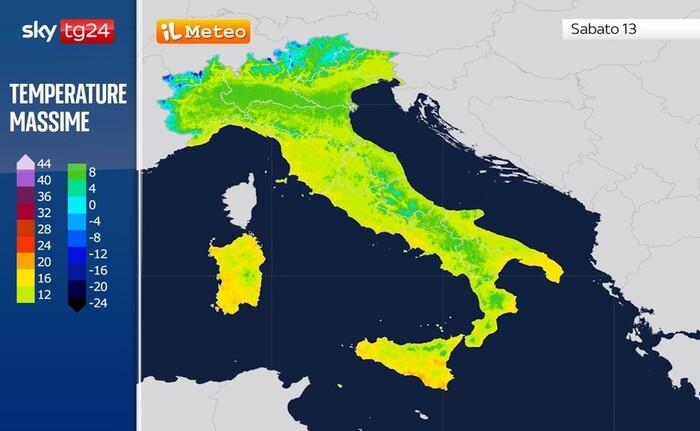 Temperature massime previste per Sabato 13 Dicembre