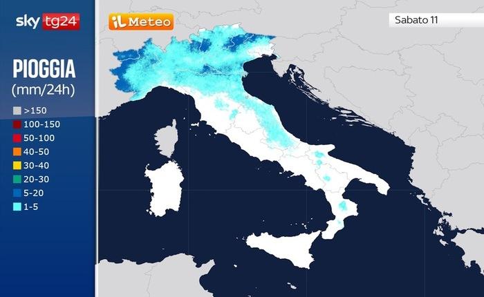 Le precipitazioni previste per Sabato 11 Luglio
