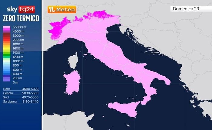 Altezza dello zero termico nel corso di Domenica 29 Giugno