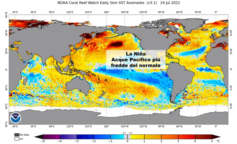 La Nina: acque del Pacifico più fredde del normale anche nei prossimi mesi (NOAA)