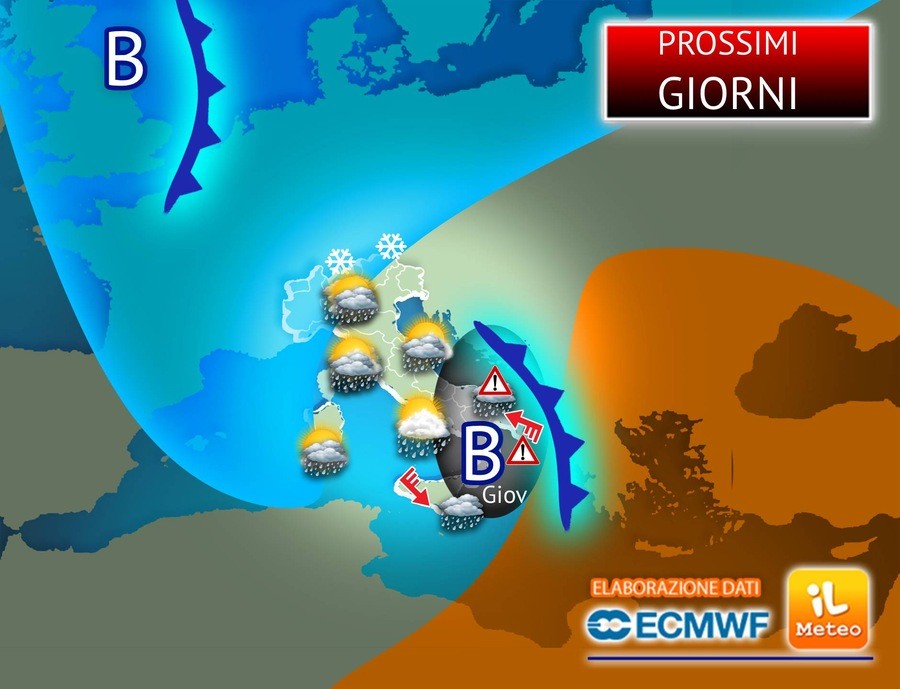 3/12/2025 - Meteo: Prossimi Giorni, mezza Italia sotto l'acqua. Le Previsioni da qui al Fine Settimana