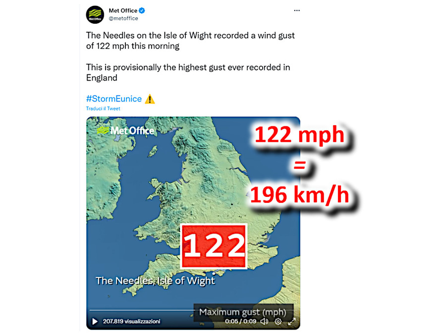 Una tormenta con una velocidad de 196 km/h.  El golpe más fuerte de Inglaterra (Fuente: Met Office)