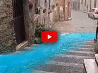 Meteo: Temporale a Subiaco (RM), la strade si dipingono di azzurro; il Video è surreale