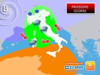 Meteo Prossimi Giorni: Giovedì e Venerdì nuova perturbazione con Pioggia e Neve. Ecco dove