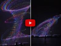 Un tornado luminoso nel cielo: 22.580 droni firmano il record mondiale (Video)
