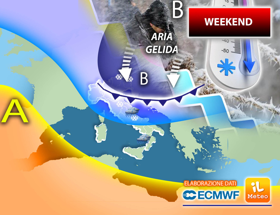 Previsioni Meteo: Weekend, Freddo Artico con Neve a bassa quota tra Sabato e Domenica. Gli aggiornamenti