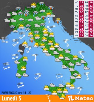 Mappa POMERIGGIO - meteo oggi, ore 14-20